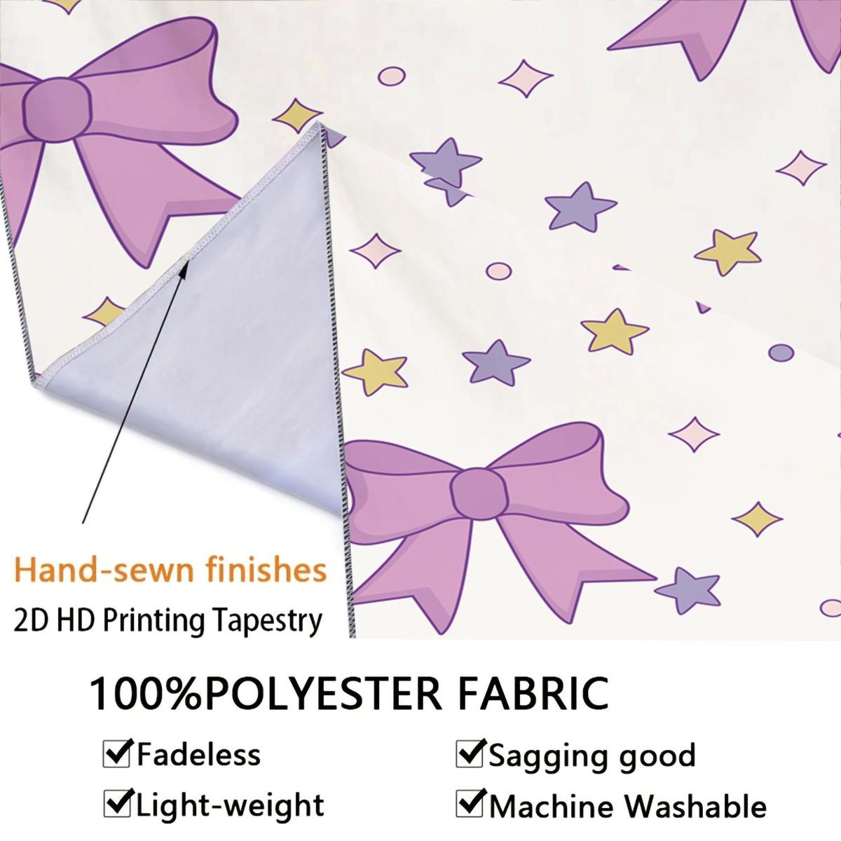 Purple Bow Tapestry, Cute Star Print Wall Hanging, Aesthetic Tapestries Wall Blanket, Coquette Room Decor Backdrop Decor, Soft Fabric Wall Art for Bedroom Living Room Dorm
