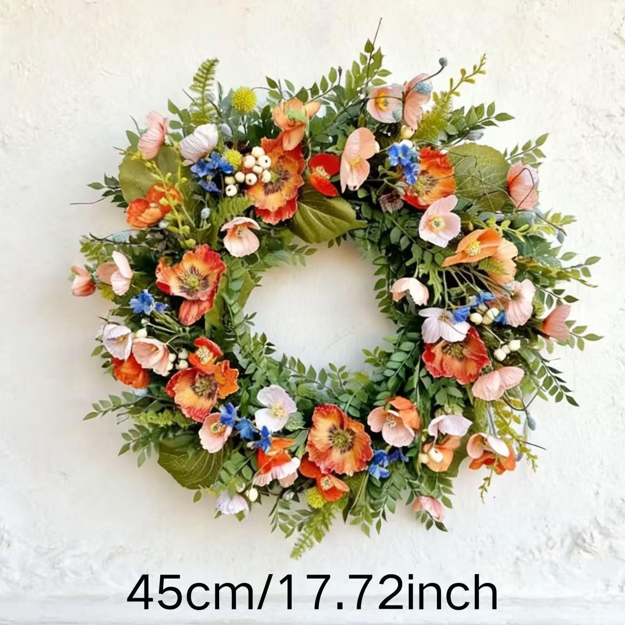 Summer Poppy Flower Ring, Realistic Poppy Front Door Wreath, Handmade Home Porch Party Decoration, Plastic Material, Daily Use
