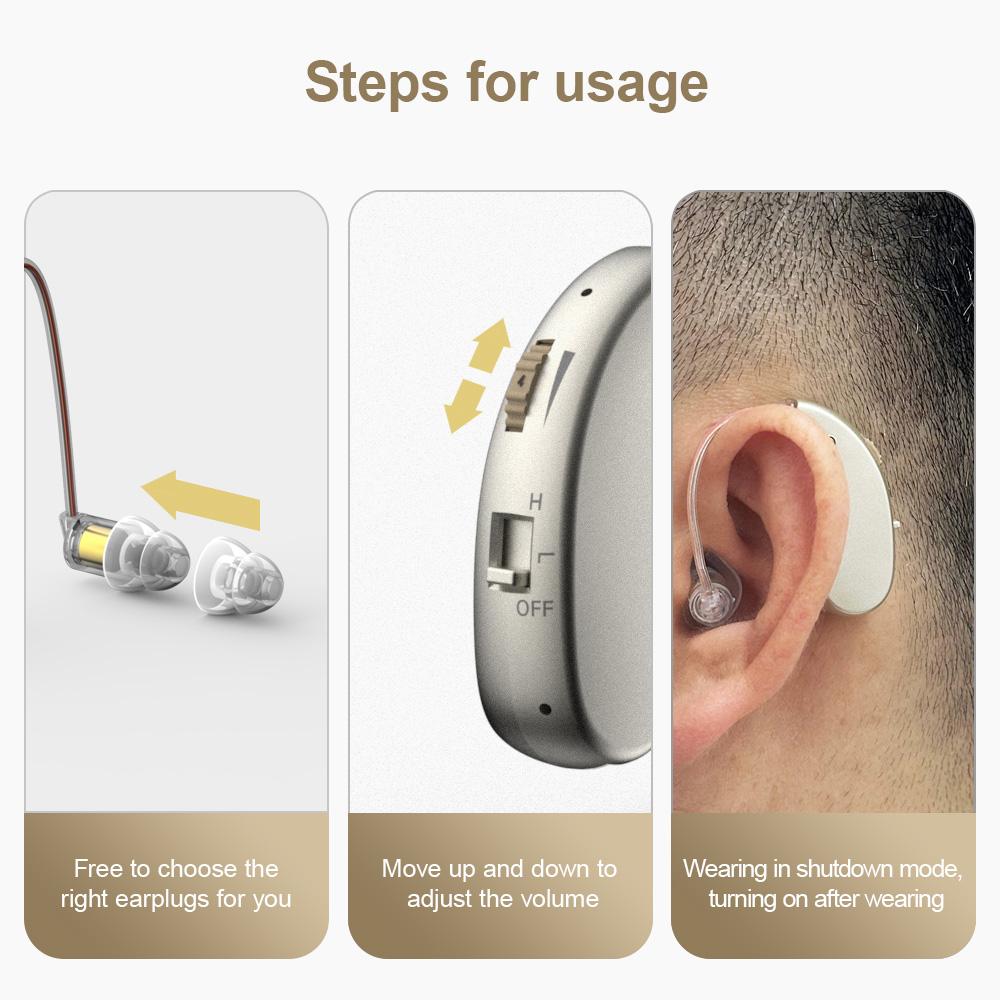 2Pcs Rechargeable Hearing Aids with Noise Reduction, In-Ear Amplifier Earphones for Adults, Khaki Color, Indoor Outdoor Use