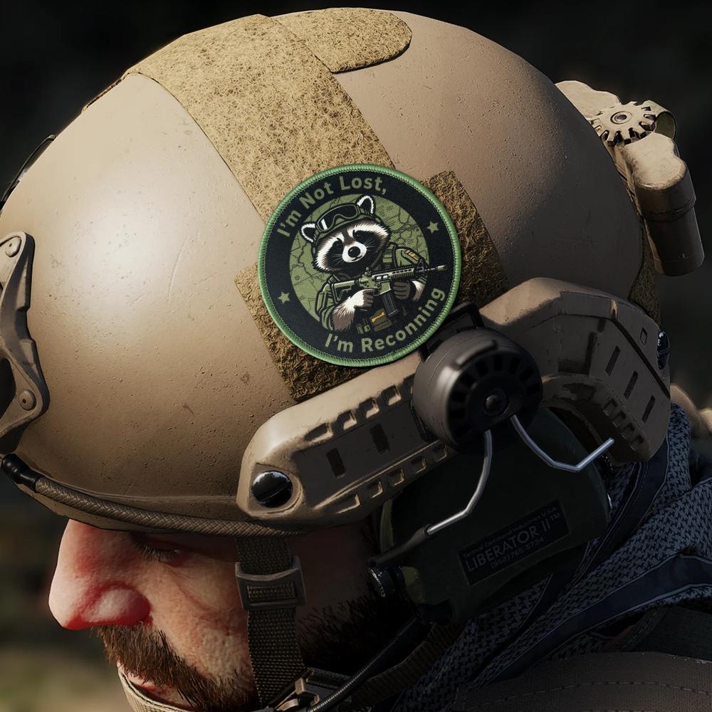 "I'm Not Lost, I'm Reconning" Raccoon Tactical Patch Design Hook Loop Morale Badge Military Armband Chevron Backpack Appliques Stickers