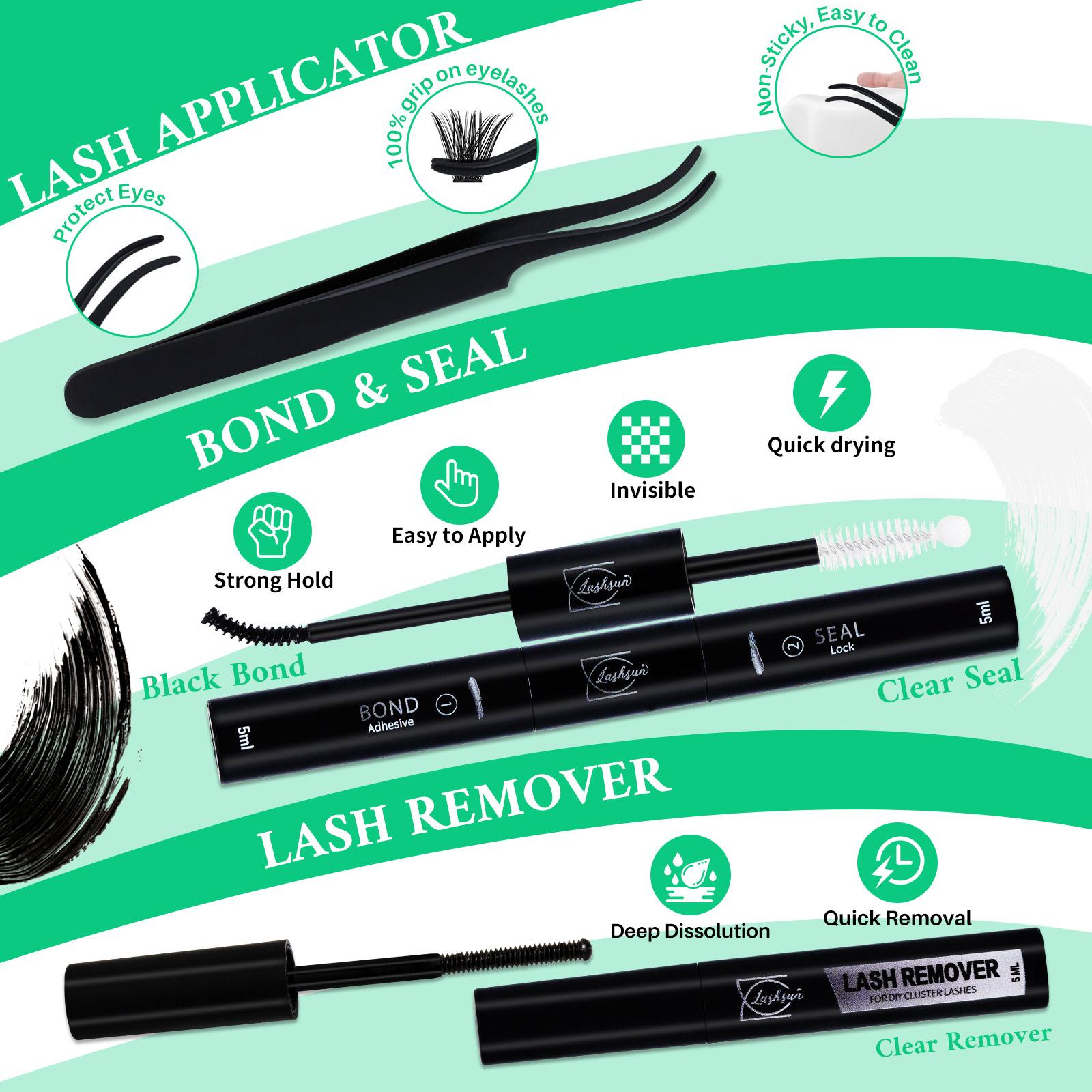 1915 PCS Lash Clusters Kit D Curl 11 Styles Cat/Volume/Spikes/Bottom Lashes Book Kit with Bond&Seal Lash Remover Brush Lash Applicator Headband Wristband set and Lash Shampoo&Brush Lash Extensions Kit for Beginners&Proficient