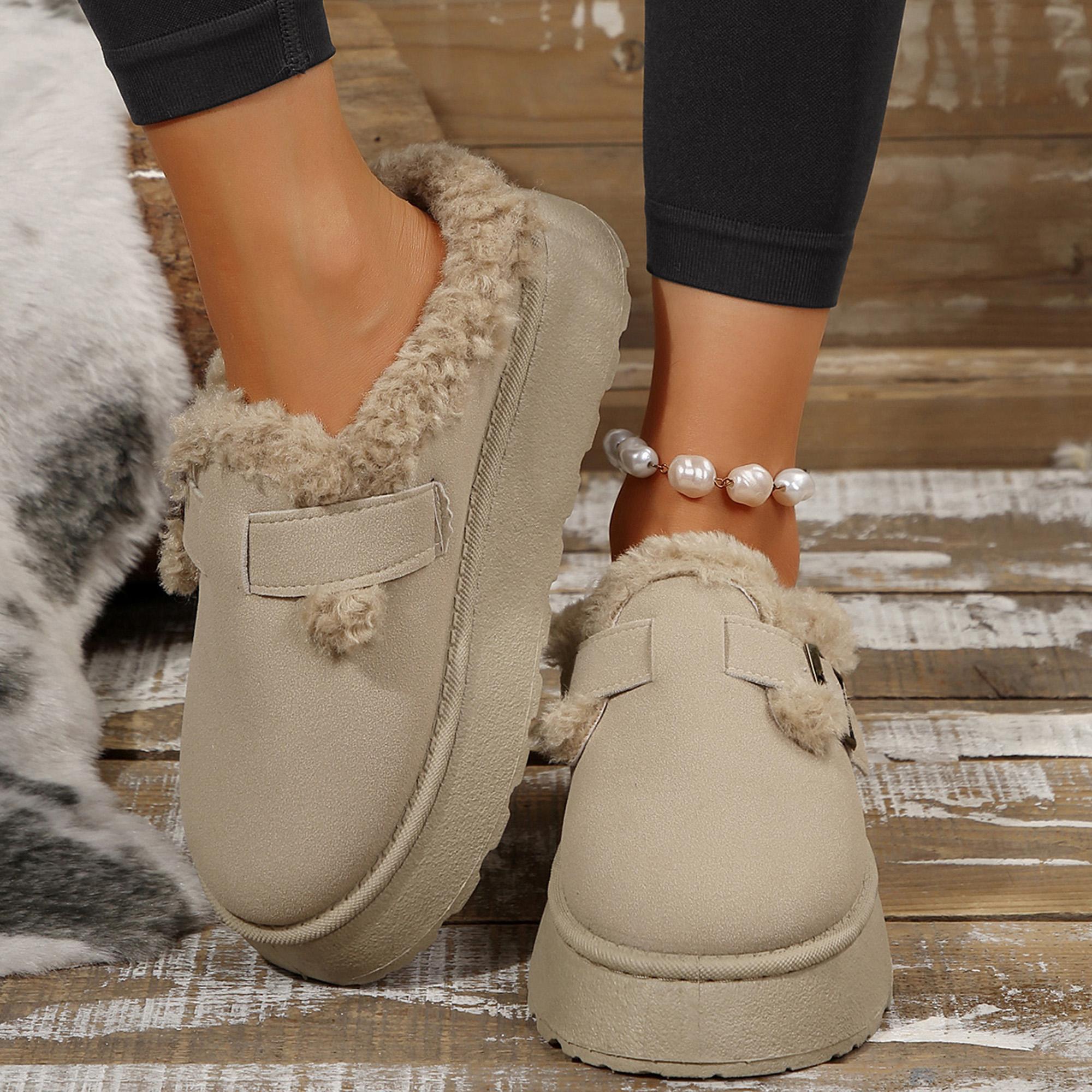 Women's Slippers Platform Thermal Lined Warmth Snow Boots Adjustable Buckle Thick Bottom Soft Slippers for Indoor Outdoor Springfresh