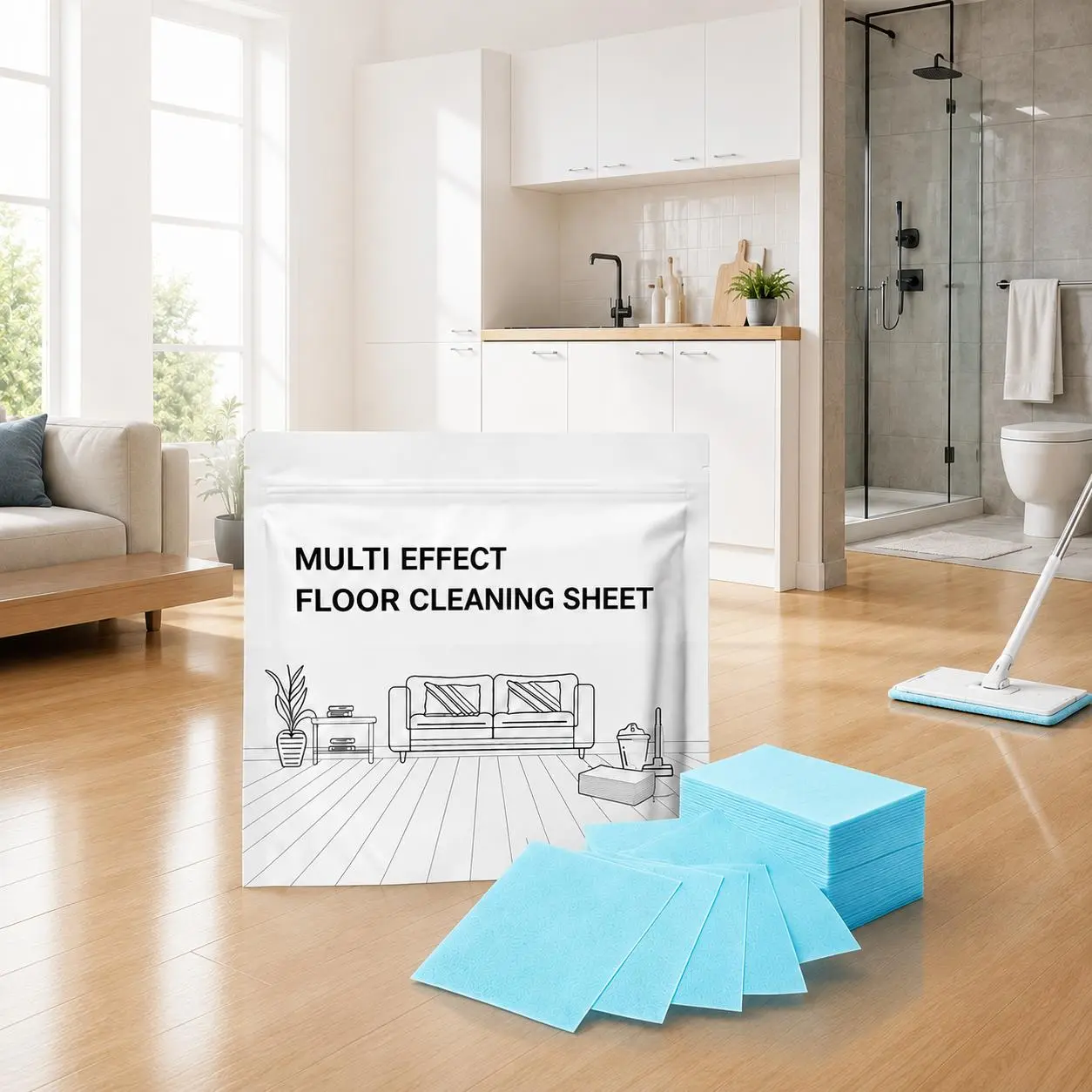 100 Pcs Household Floor Cleaning Tablets - All-Surface Cleaner Pack for Kitchen Hardwood Tile Laminate, Bacteria Killing Deep Stain Removal, Antibacterial Deodorization, Mild Scent Eco-Friendly Dissolvable Mopping Sheets for Home Care