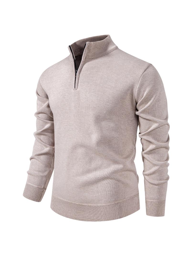 Men's Fall Winter Half-Zip Stand Collar Fleece Pullover Sweater, Casual Plain Knit Top, Comfortable Versatile Clothing for Cold Weather