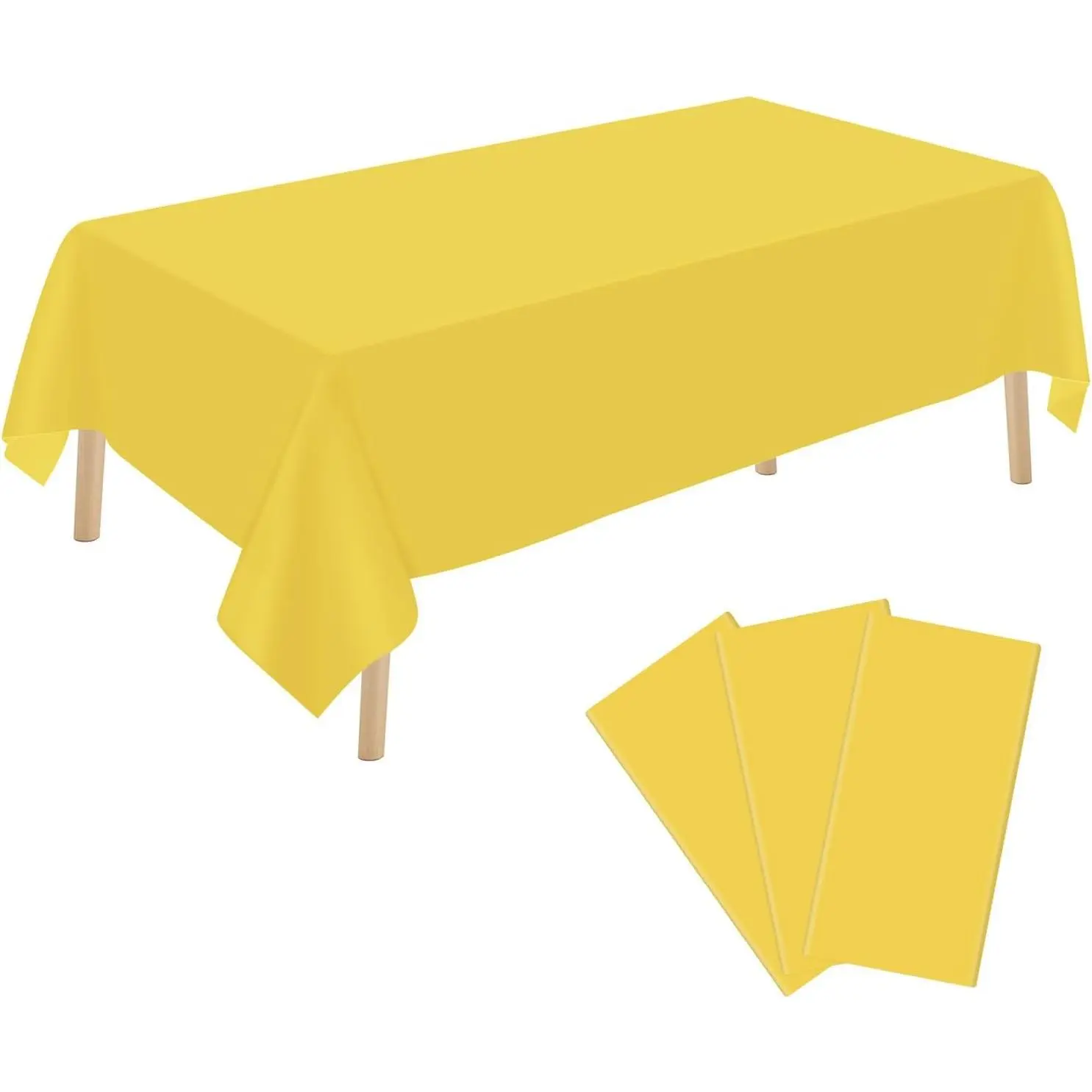 3 Pack Yellow Plastic Tablecloth Disposable Rectangular Table Cloth 54 x 108 Inch Table Cover for Parties
