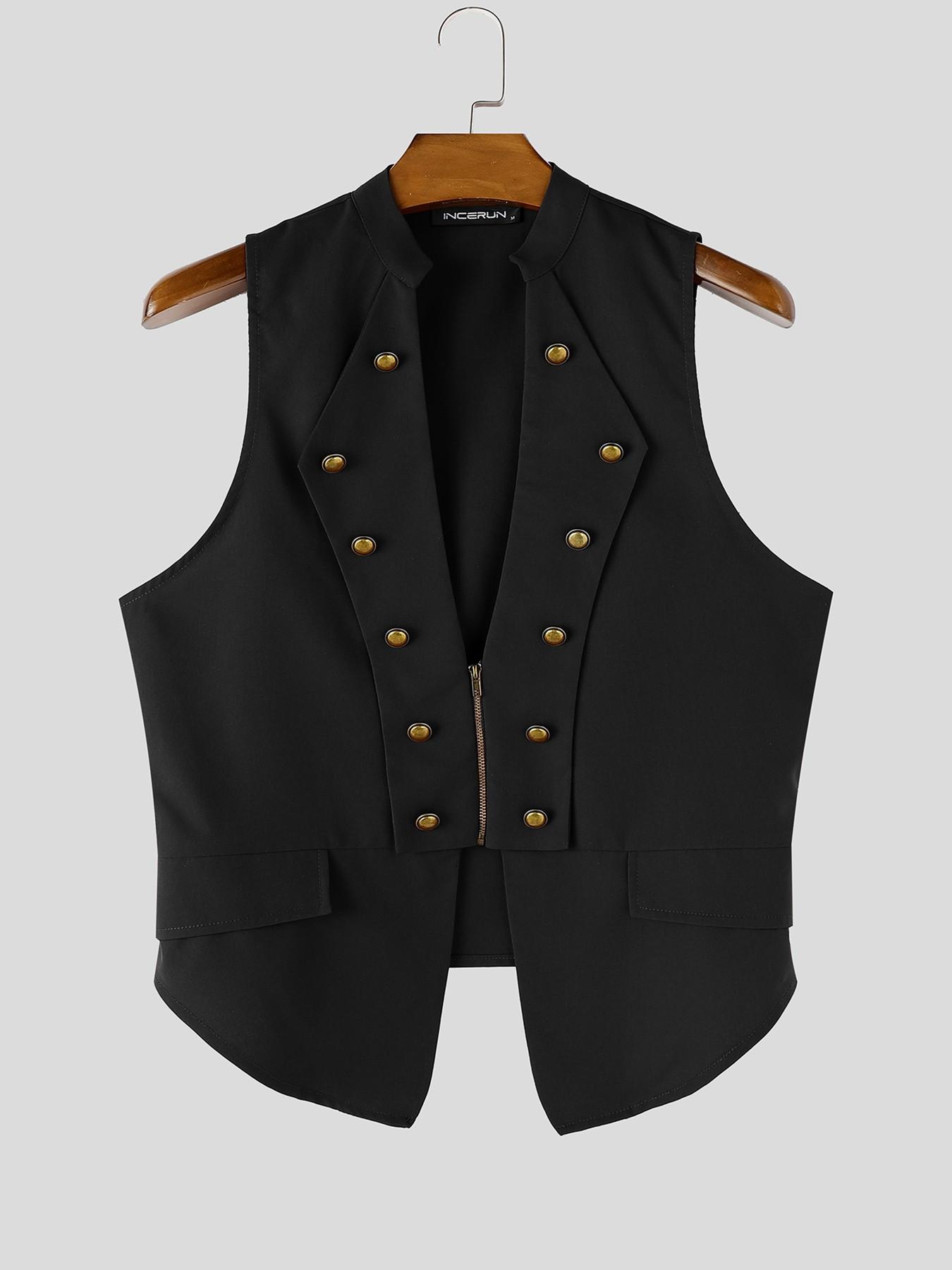 INCERUN Men's Casual Fashion Tank Top, Button Design Zipper Vest Gilet, Perfect for Daily Wear, Stylish and Comfortable, Ideal for Everyday