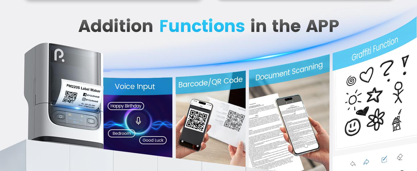 PM220 Label Makers, Bluetooth Portable Thermal Printer, Mini Printer  for Study, Office, Mailing,Printing Paper for Phones & PC