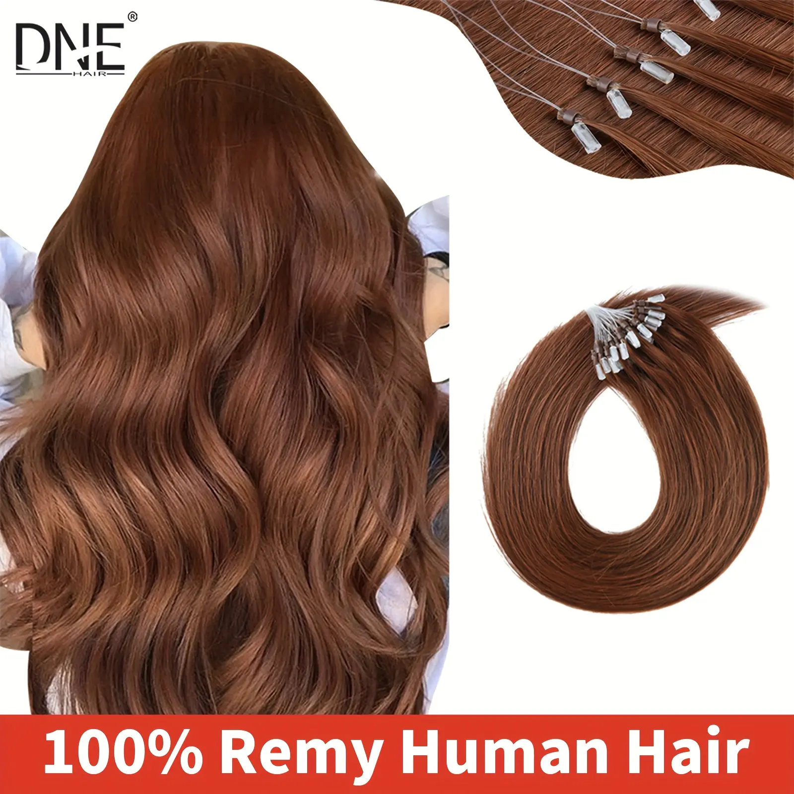 50Pcs Microlink Remy Human Hair Extensions for Women, Ultra Soft Straight Micro Bead & Micro Ring Hair Pieces With White Human Hair Strands, Secure Comfortable Durable Design, Easy Application for Sleek Natural Look & Daily Hairstyle Volume Enhancements