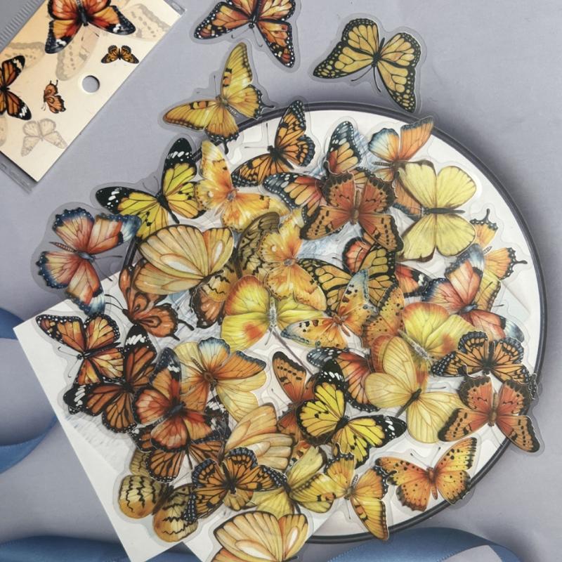 Cute Butterfly Sticker Pack, 40 Pcs Pet Transparent Waterproof DIY Decorative Stickers, Perfect for Water Cups and Crafts