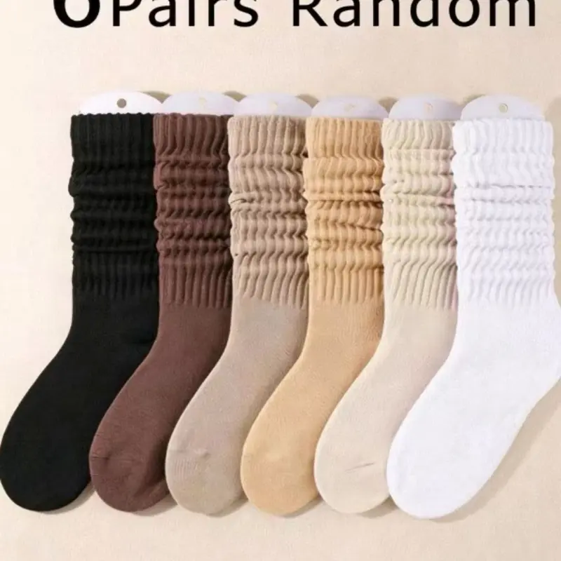 6 Pairs Simple Style Crew Socks, Knit Socks, Comfort Fit Cartoon Pattern, All Season Fitted Casual Wear, Plain Surface Unlined Socks