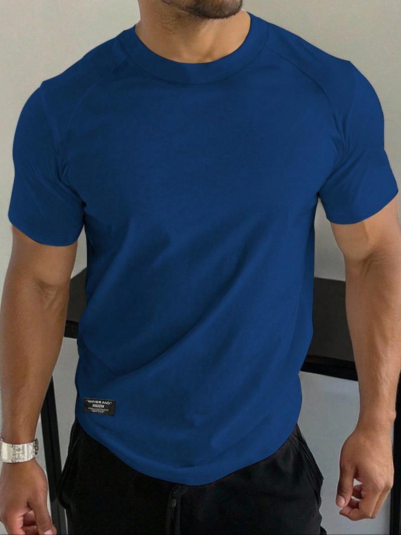 Men's Solid Color Shoulder Sleeve Crew Neck T-Shirt, Ultra Soft Stretch Quality Fabric, Dry Fit Sports Tee for Running & Gym Workouts, Dry Fit Shirts