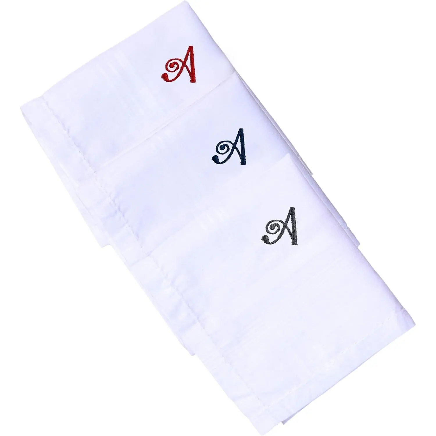 Monogrammed Handkerchiefs for Men 3-Pack Cotton, White Hankies | Embroidered Initial Letter Hanky Gift ~ King Size 18"x18"