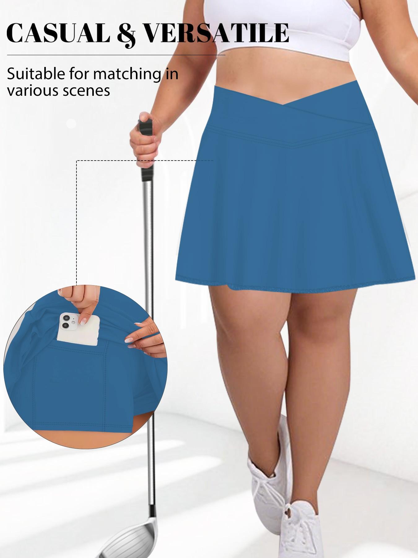 Women's Plus Size Skirt Dress with Safety Pants and Pockets, Cross Waist Design, Multifunctional and Stylish, Ideal for Daily Wear and Outdoor Sports