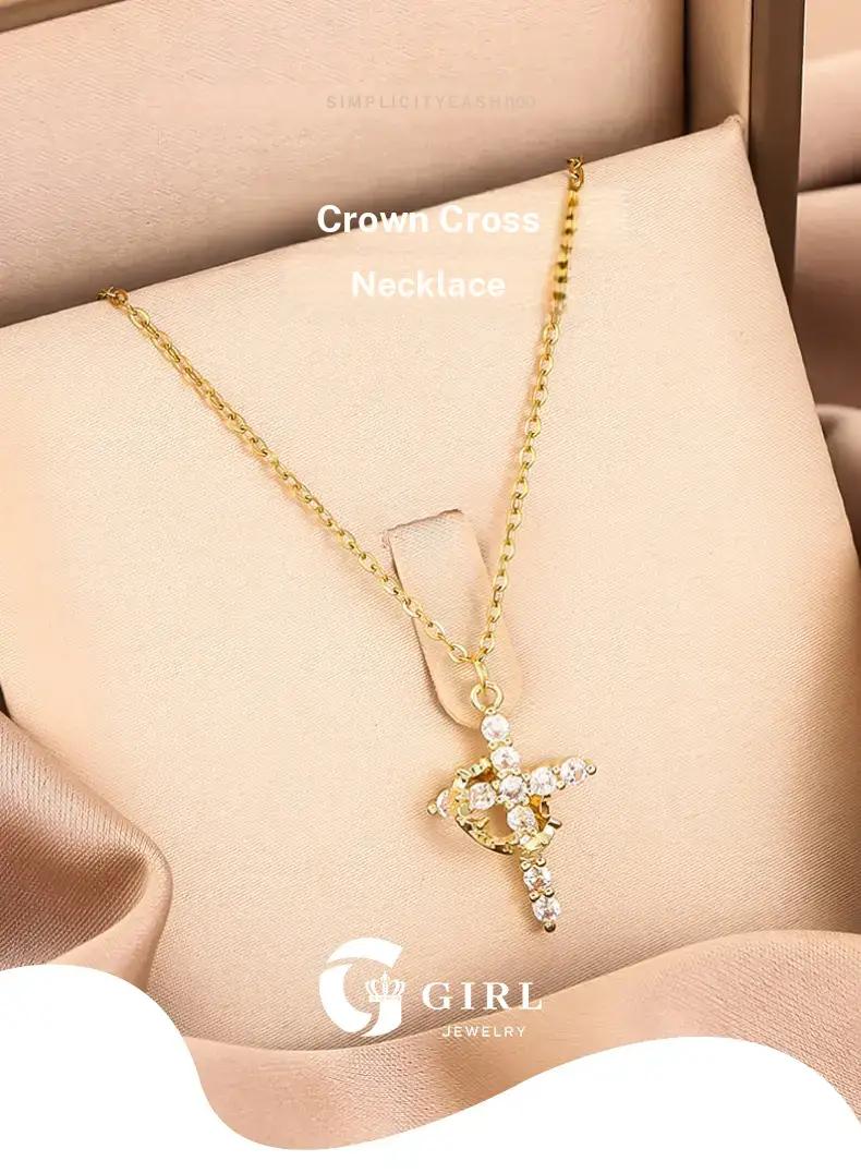GGIRL Simple Crown Cross Pendant Choker Necklace for Women Men Girls Pretty Crown Cross Jewelry Gift for Daily Party Clothing Decor Trendy All match Exquisite Fashion Accessory Fashion Jewelry Gift for Holiday Haul Christmas Birthdays Anniversaries