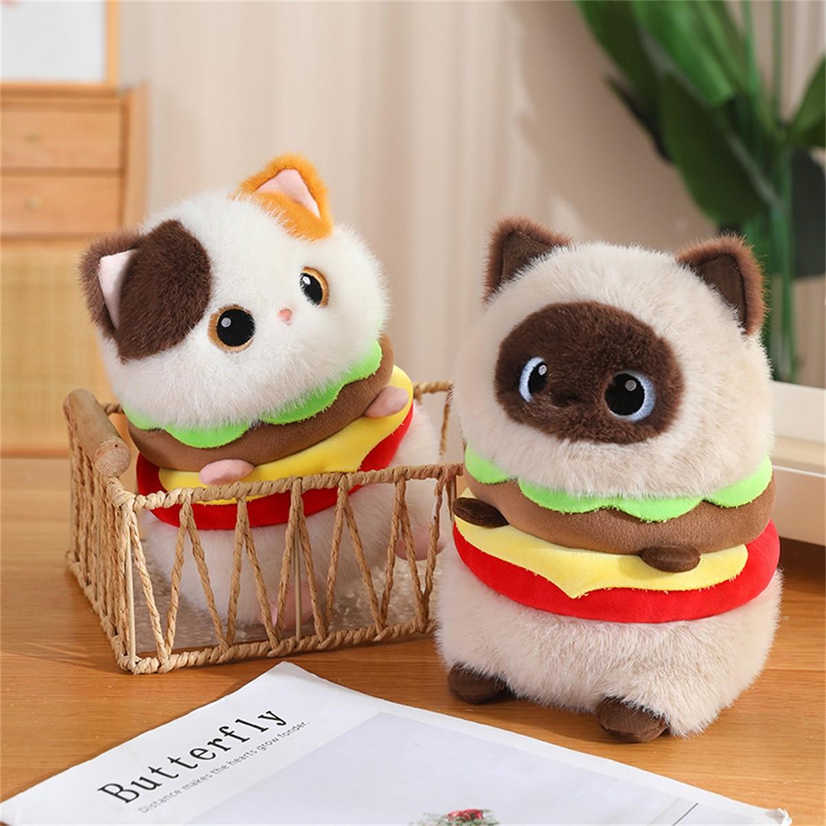 Hamburger Cat Plush Toy, Fun Home Decor, Birthday Gift, Mother's Day Gift, Christmas Gift, Unisex, Model Jsb20250101