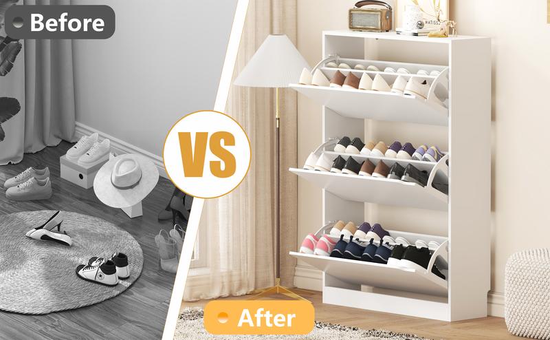 Natural Finish Adjustable Shoe Cabinet with Hidden Storage,Shoe Storage Cabinet with 3 Flip Drawers,Narrow Shoe Rack Cabinet,Freestanding Organizer Storage for small-sized multifunctional furniture Natural Finish Adjustable Shoe Cabinet with Hidden Storage,Shoe Storage Cabinet with 3 Flip Drawers,Narrow Shoe Rack Cabinet,Freestanding Organizer Storage for small-sized multifunctional furniture