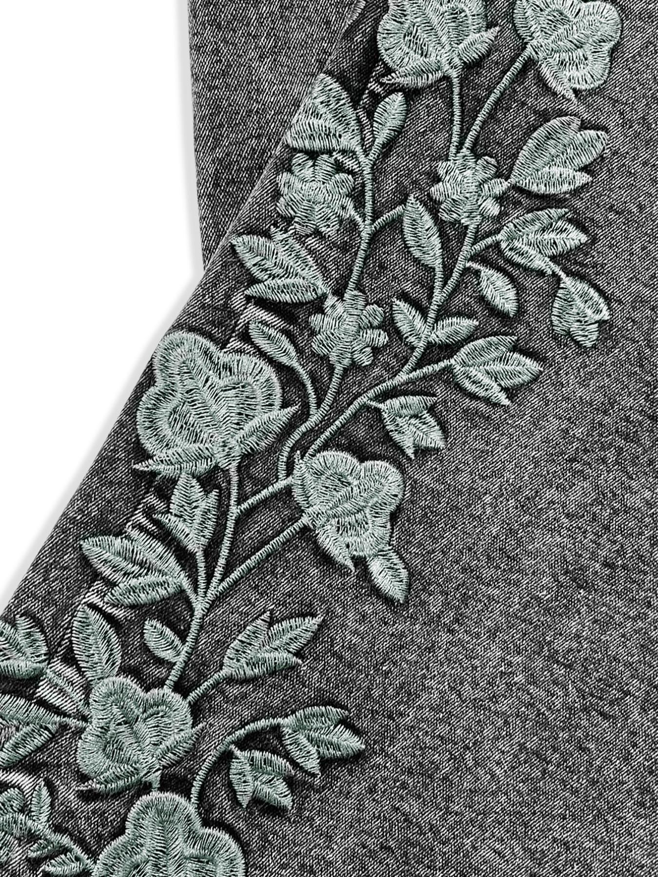 Women's Denim Jeans Embroidered Loose Fit Elastic Straight Leg Pants Fashion High Street Trendy Long Jeans