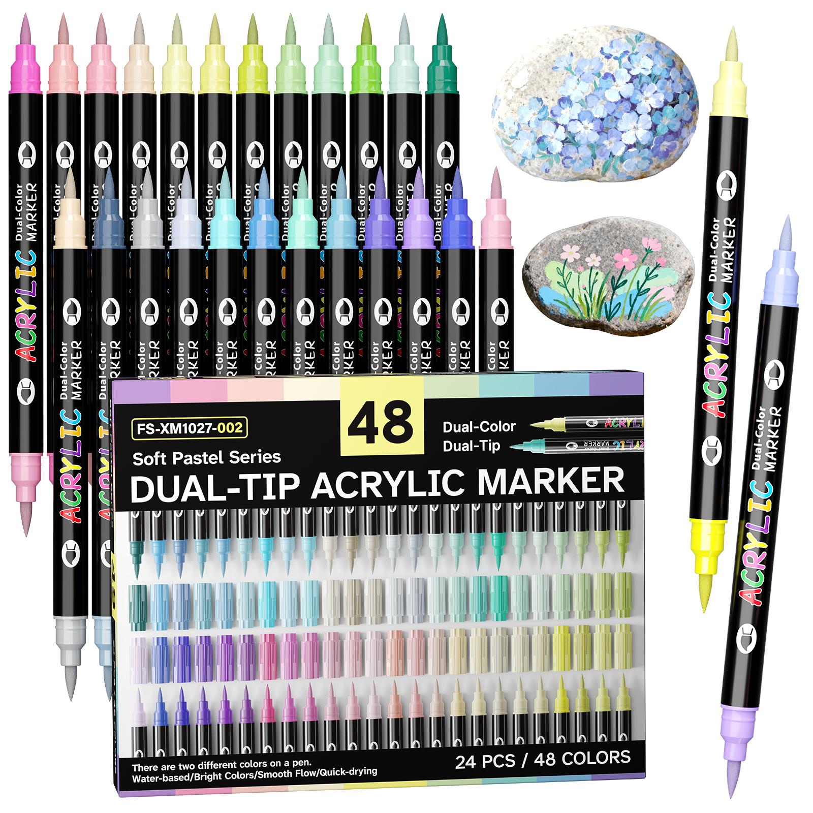 Acrylic Paint Markers, Dual tips Dual Color 24/48/72/144/240 Colors,Acrylic Paint Pens for Rock Painting, Canvas, Wood, Glass, Ceramic, Fabric, Plastic, Egg & Scrapbook, Art Supplies, Art Materials. Soft Brush Tips Paint Pens and Paint Markers