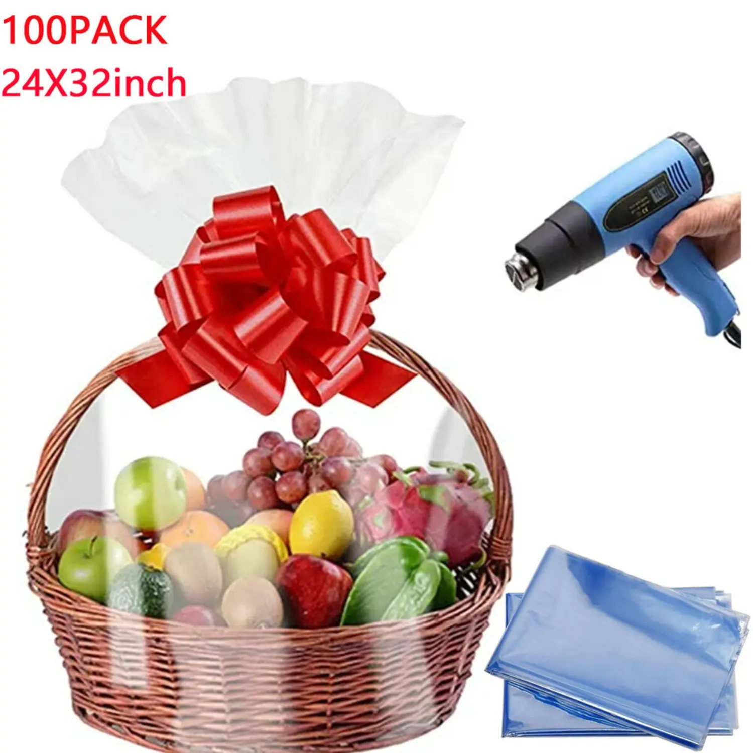 100pcs 24"x32" Thick Heat Shrink Wrap Bags - Shrinks Tight, Multi-Use Film for Sneakers, Gift Baskets, Home & Festive Party Packaging Supplies