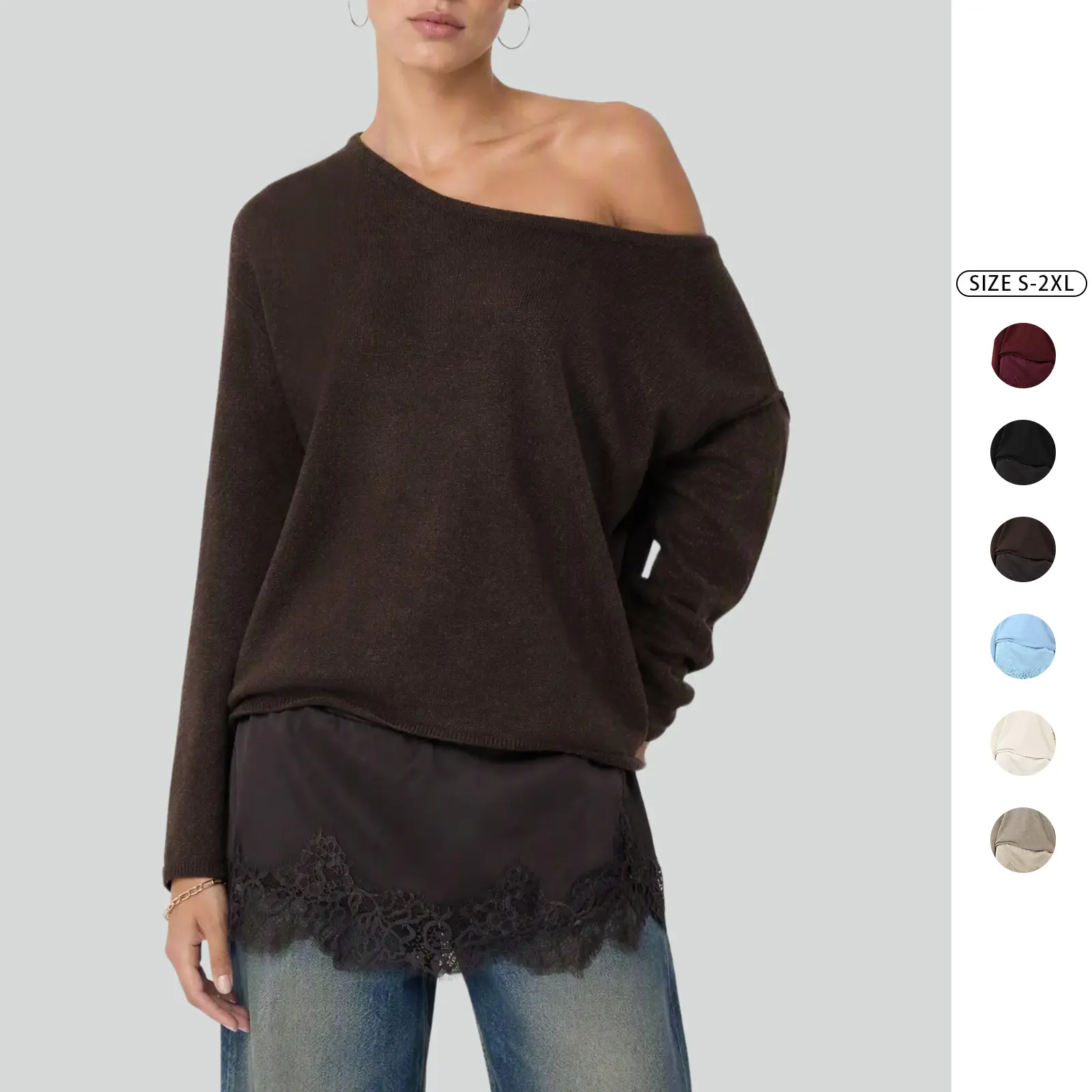 Imily Bela Women’s One Shoulder Sweater Lace Trim Long Sleeve Knit Top Trendy Asymmetrical Neck 2026 Elegant Pullover Tunic Sweater Imily Bela Women’s One Shoulder Sweater Lace Trim Long Sleeve Knit Top Trendy Asymmetrical Neck 2026 Elegant Pullover Tunic Sweater