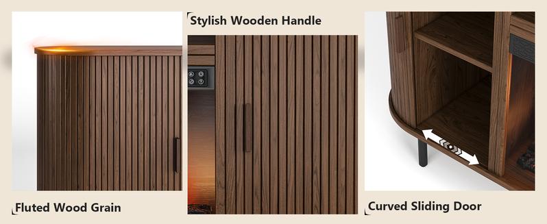 【Valentine's Day gift】ONBRILL 70.8" Gorgeous Fluted Fireplace TV Stand for TVs Up to 80" with 23" Electric Fireplace, Luxury  Modern Entertainment Center with Power Outlet , TV Media Console with Storage for Living Room, Bedroom Furniture