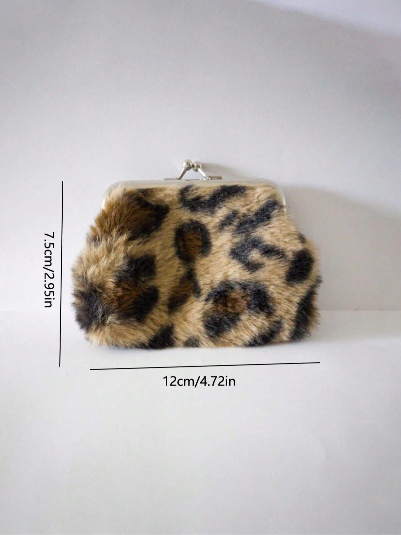 Plush Coin Purse, Short Plush Money Bag, Leopard Print Design, Women/girls Use, Multifunctional Portable Wallet, Durable Faux Leather Handbag, Stylish Wallet