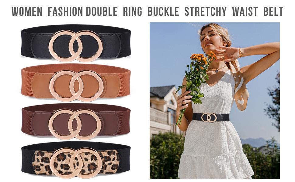XZQTIVE Women Stretchy Wide Waist Belts, Ladies Elastic Belt for Dresses Double Ring Buckle