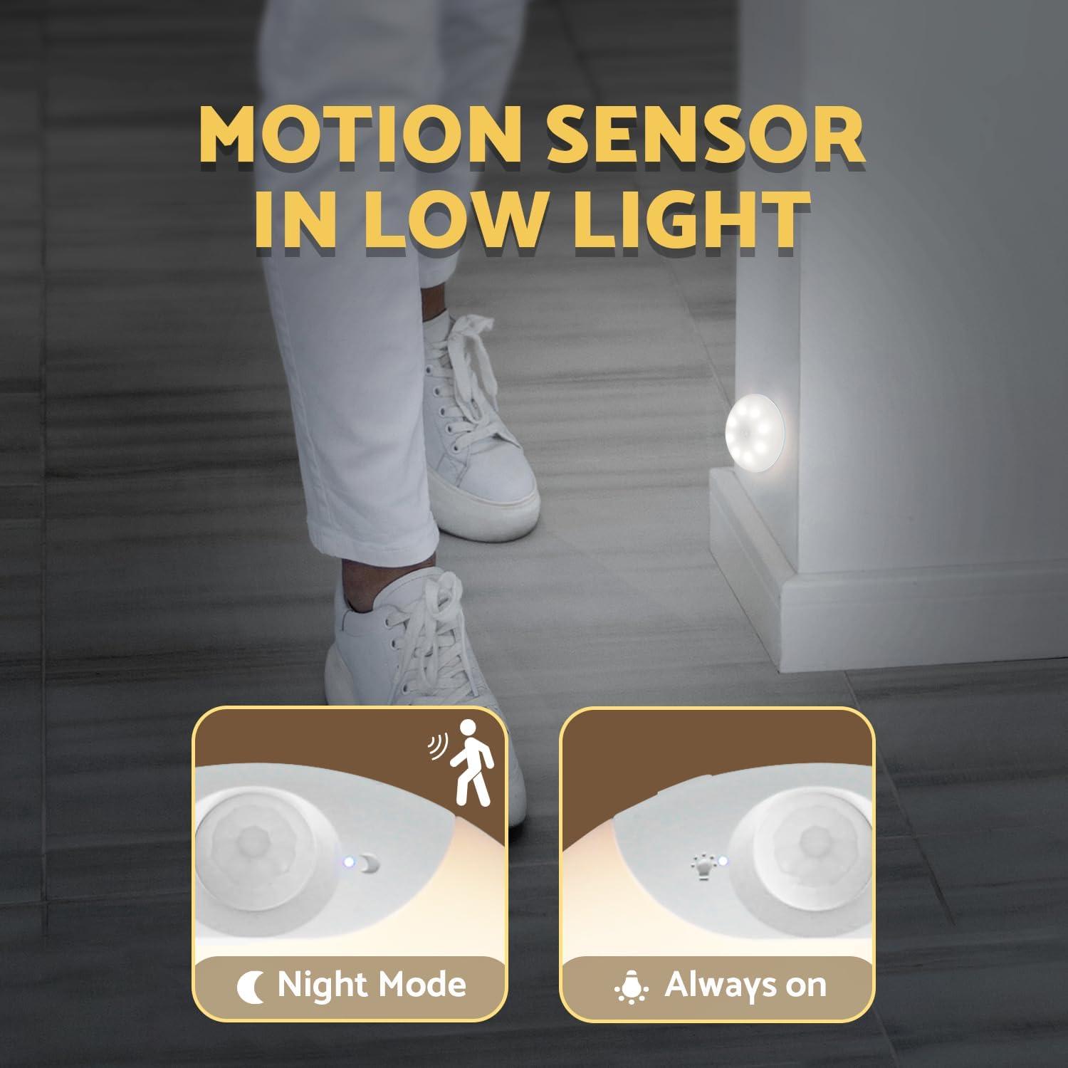 3-Piece LED Motion Sensor Rechargeable Night Light, Home Decor Lighting, Round Night Lighting, Ideal for Bedroom, Kitchen, Hallway, Closet, Bedside, Office Space