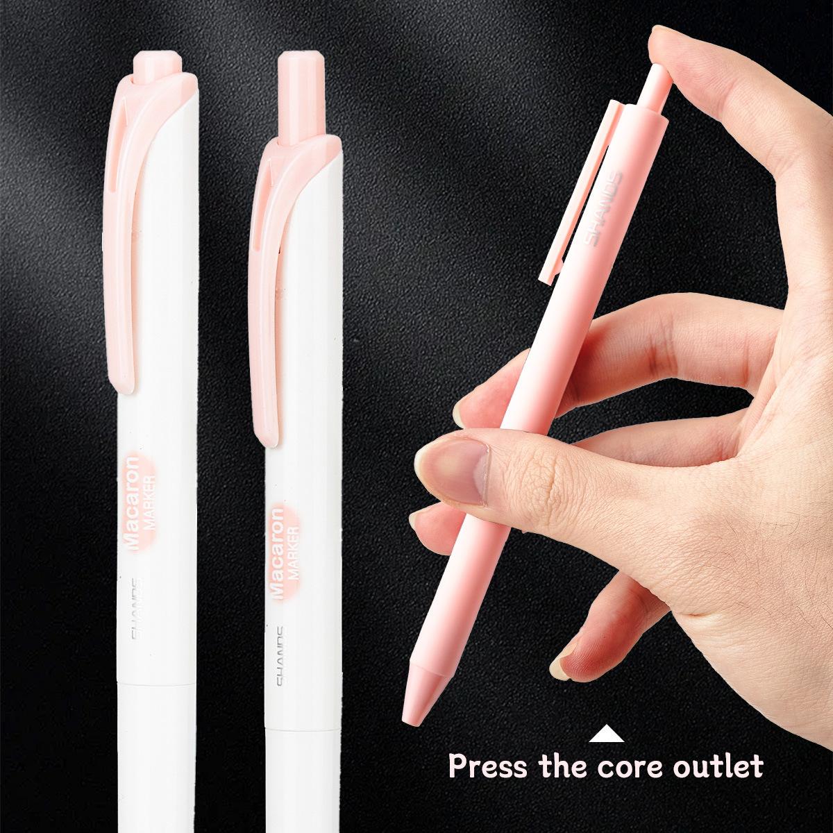 6 pieces of large-capacity push-action quick-drying neutral pens. Learning set. 0.5mm black minimalist neutral pen. Marking fluorescent pen. Suitable for school activities rewards. Christmas gift. Set with pen