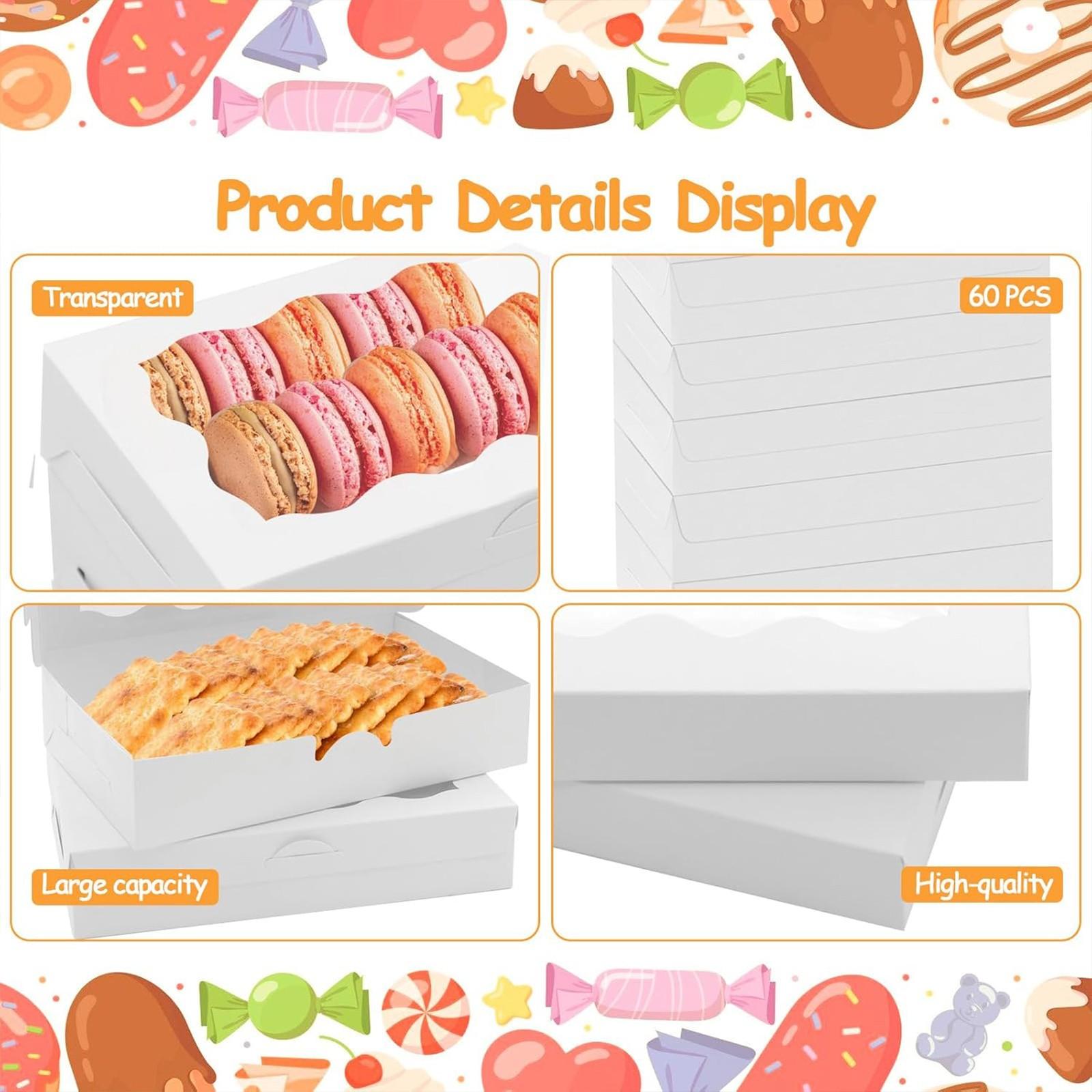 White Bakery Boxes with Window, 6 X 6 X 3 Inches, White Paperboard Treat Boxes for Cookies, Pastry, Cookies, Strawberries, Macarons