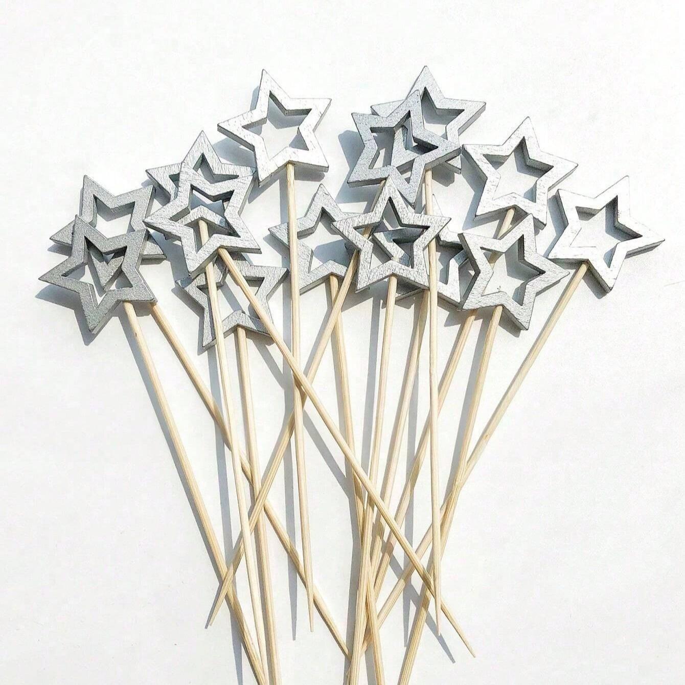 20/50pcs Star Bamboo Skewers, Fruit Decorative Sticks, Cake Decorating Tools, Holiday Party Supplies, Outdoor Camping Essentials