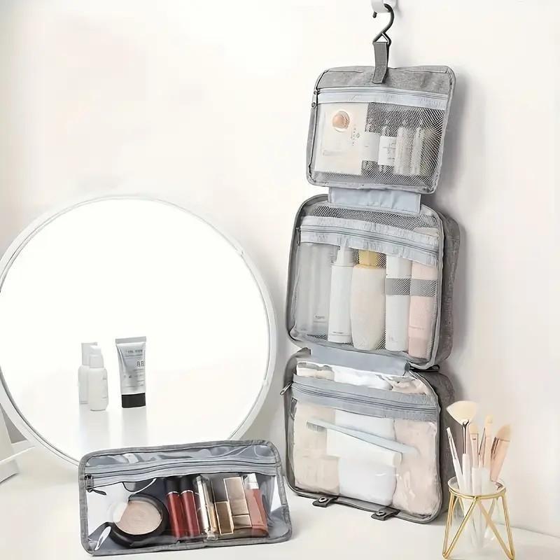 Waterproof Foldable Toiletry Bag, 1-Count Multifunctional Travel Cosmetic Organizer, Large-Capacity Portable Hanging Toiletry Bag for Business Trips, Vacations, Gym and Camping, Multifunctional Toiletry Bag