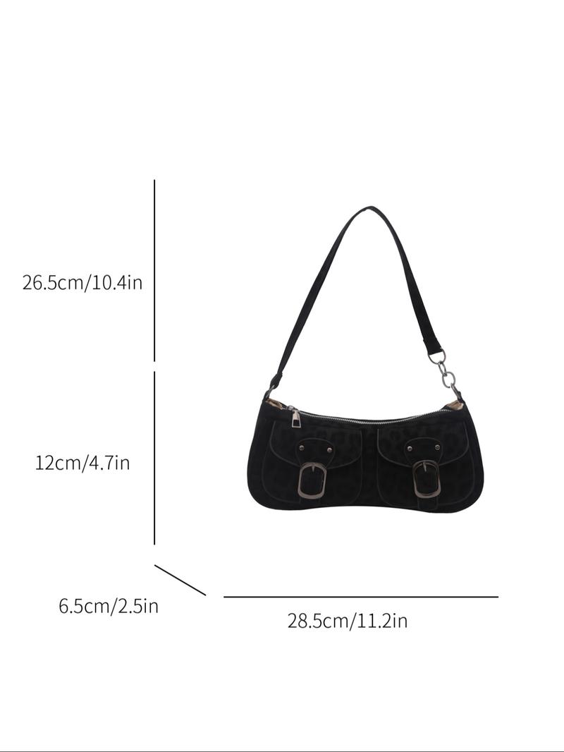 Women's Leopard Print Shoulder Bag, Vintage Dual Pocket Handbag with Zipper Closure, Fashionable and Versatile, Fashionable Patterned Bag, Perfect for Daily Use