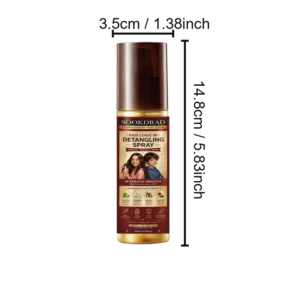 Kids Leave-In Detangling Spray, keratin smooth, aloe vera, chamomile, argan oil, sunflower seed oil, smooth, protect, shine, heat protection up to 450°F, easy detangling, frizz control, lightweight