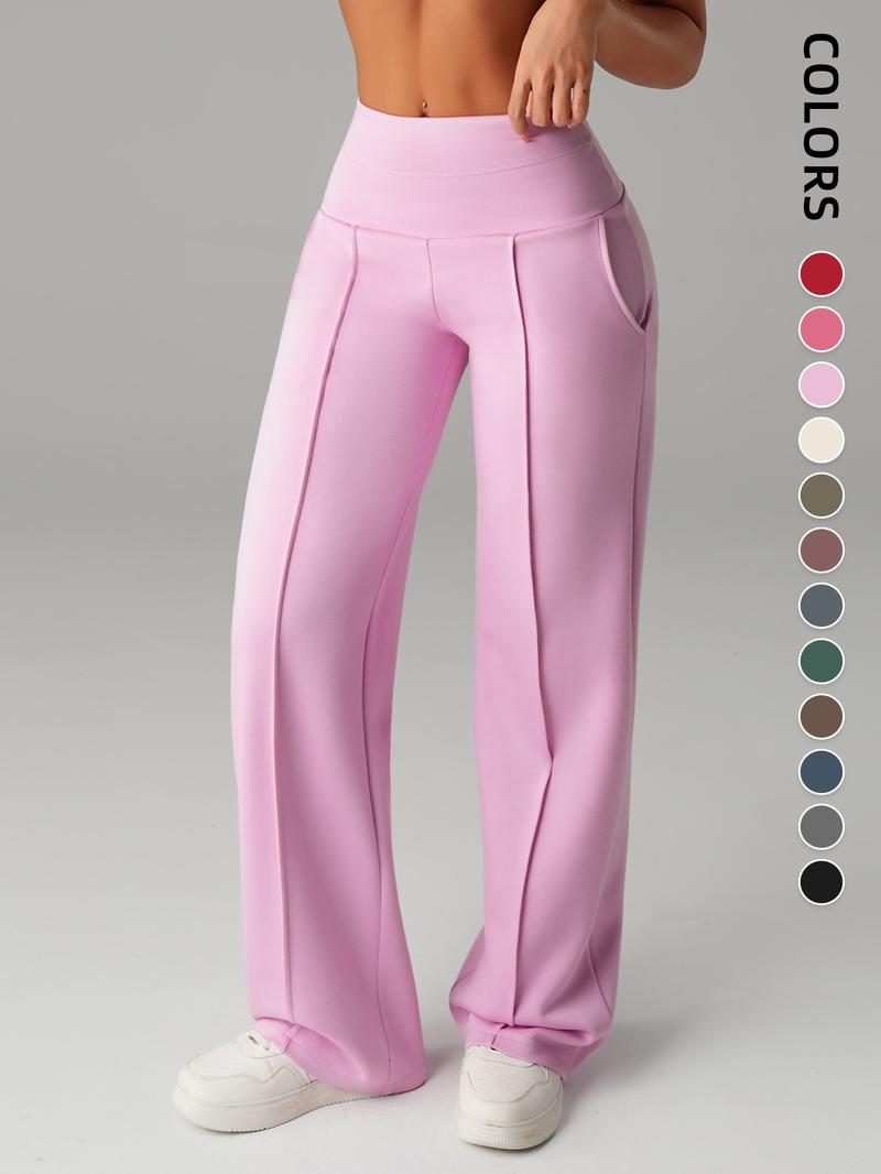 Women's High Waist Elastic Wide Leg Pants, Casual Sporty Design, Comfortable Side Pockets, All-Season Wear, Durable Material, Casual Loose Pants