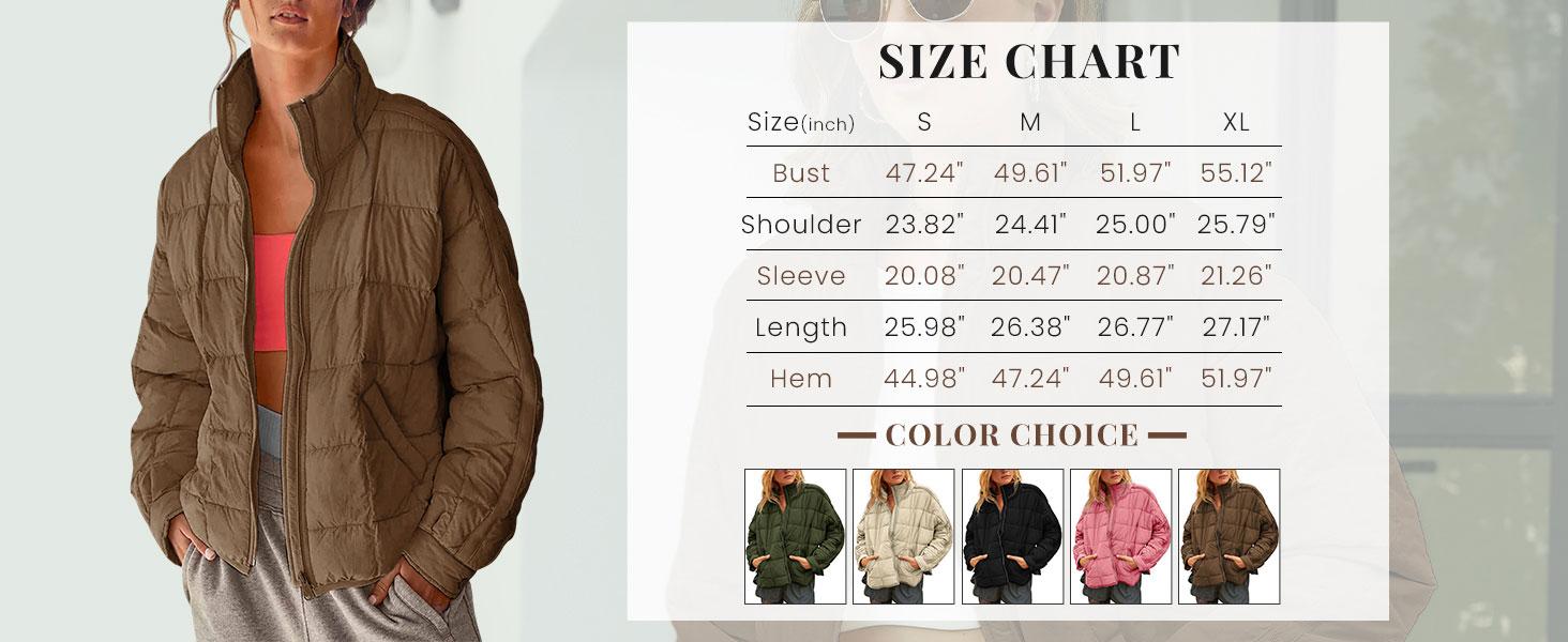 Tanming Women's Lightweight Quilted Puffer Jacket Long Sleeve Full Zip Casual Padded Coat  with Side Pockets Spring
