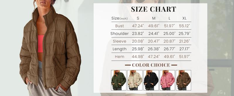 Tanming Women's Lightweight Quilted Puffer Jacket Long Sleeve Full Zip Casual Padded Coat  with Side Pockets Spring