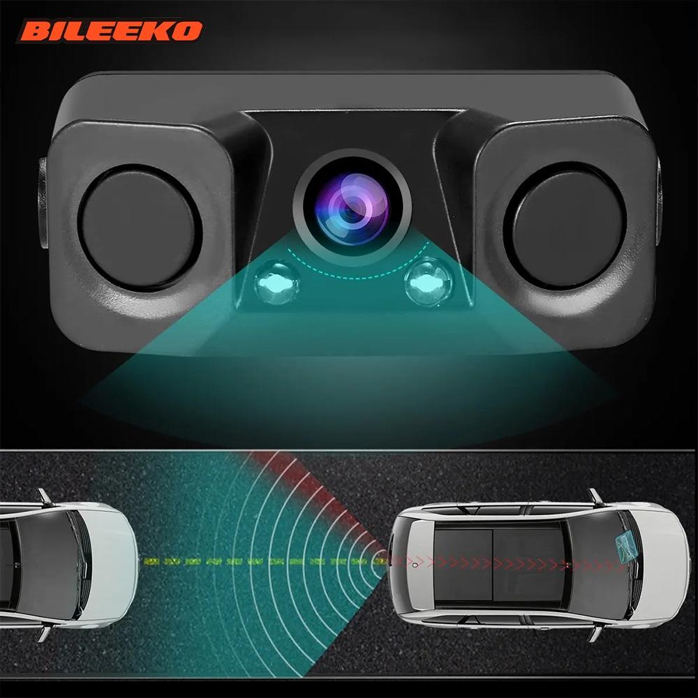 Bileeko 3-in-1 Car Reverse Backup Kit - Rear View Camera & 2pcs Parking Radar Sensors with Alarm