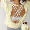 Women's Solid Criss Cross Back Sports Tee, Quick Drying Breathable Sports T-shirt, Ladies Sportswear for Gym Workout Yoga, Fitness Yoga Top, Breathable Workout Tops, Activewear Clothes, Fitness Apparel, Work out shirts