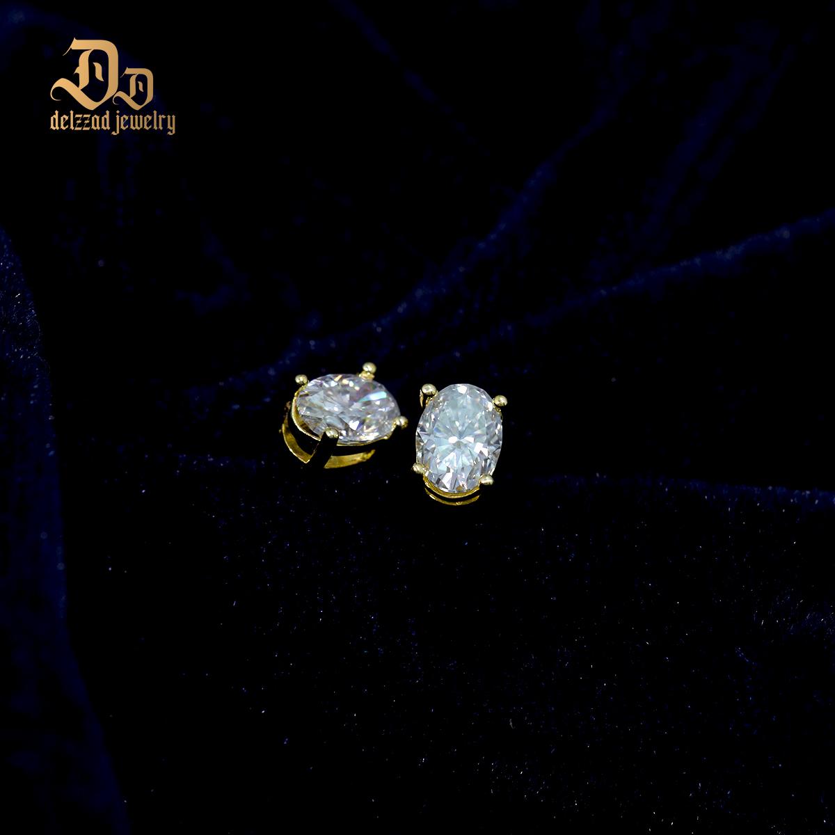 Delzzad 14K Gold-Plated Oval Cut Synthetic Moissanite Stud Earrings S925 Studs Christmas Gift For Men Women