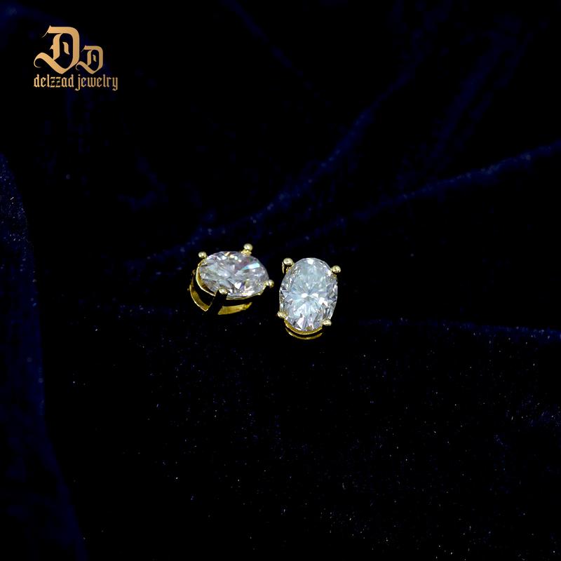 Delzzad 14K Gold-Plated Oval Cut Synthetic Moissanite Stud Earrings S925 Studs Christmas Gift For Men Women