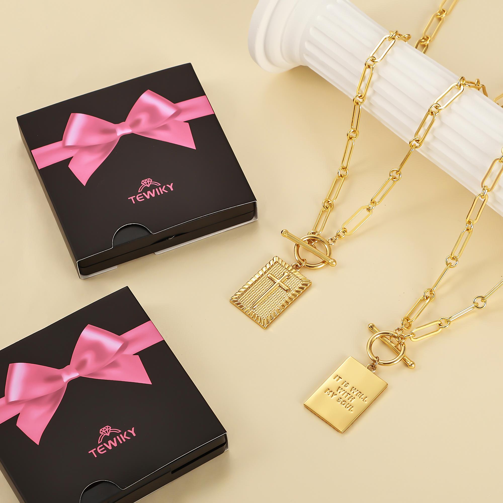 Tewiky&Loyalove&Tewiky Charm Outdoorfun Cross Choker Necklace for Women Gold Layered Chunky Paperclip Chain with Jesus Blessing Engraving Hip Hop Jewelry Unisex Easter Jewelry Gift