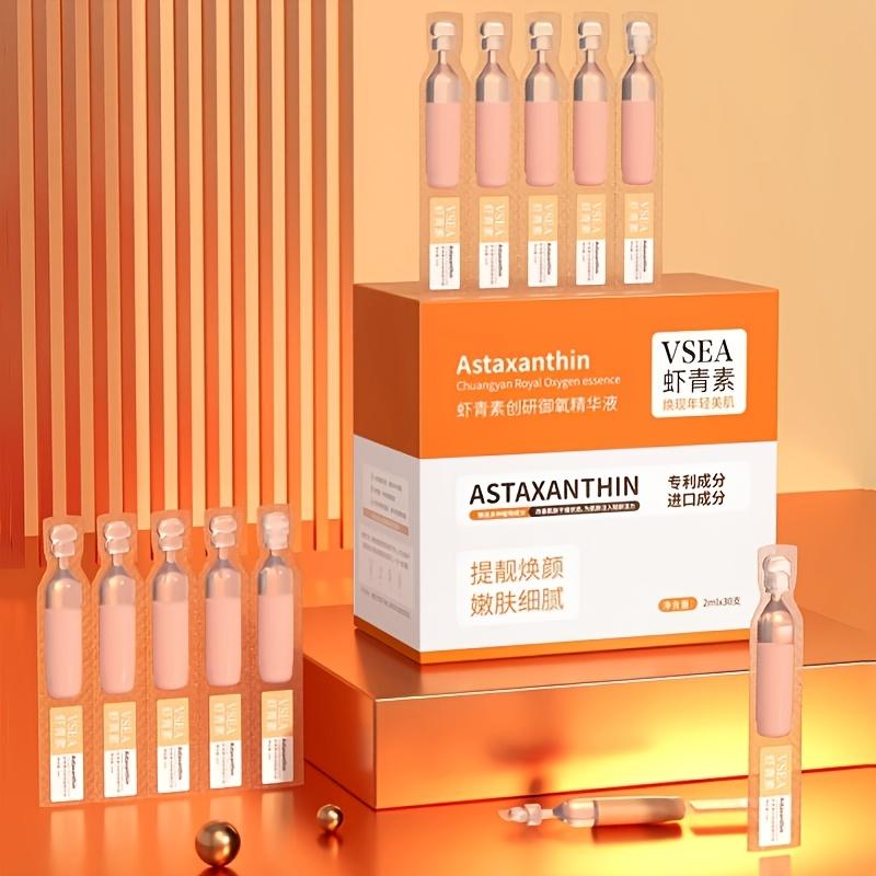 30pcs Single-Use Astaxanthin Raw Serum, Moisturizing and Hydrating, Brightening and Hydrating, Firming and Lifting, for Smoother, Firmer Light Beige - Contains Rice, Alcohol-Free Formula, Suitable for Sensitive and All Types, Skincare