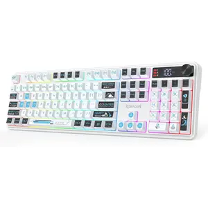 Redragon K526 PRO RGB Wireless Membrane Gaming Keyboard, 104 Keys Mechanical-Feel Keyboard w/LED Info Display, Media/Backlit Knob Control, Smooth Linear Switch & Software Supported