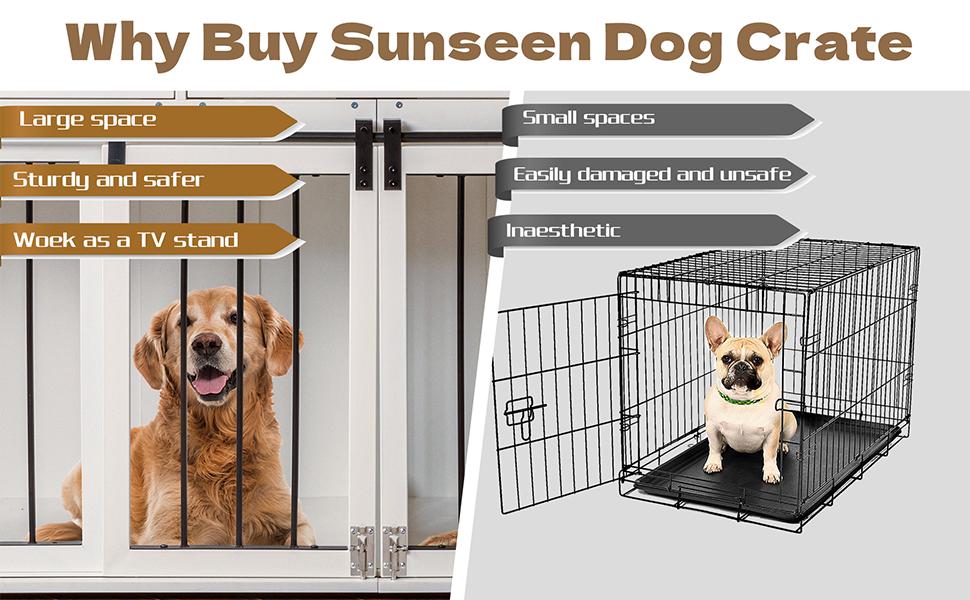 Sunseen Dog Crate Furniture Large Breed Wooden Dog Kennel with Room Divider, 3 Drawers, Double Doors, 72''W x 24''D x 35''H, White Sunseen Dog Crate Furniture Large Breed Wooden Dog Kennel with Room Divider, 3 Drawers, Double Doors, 72''W x 24''D x 35''H, White