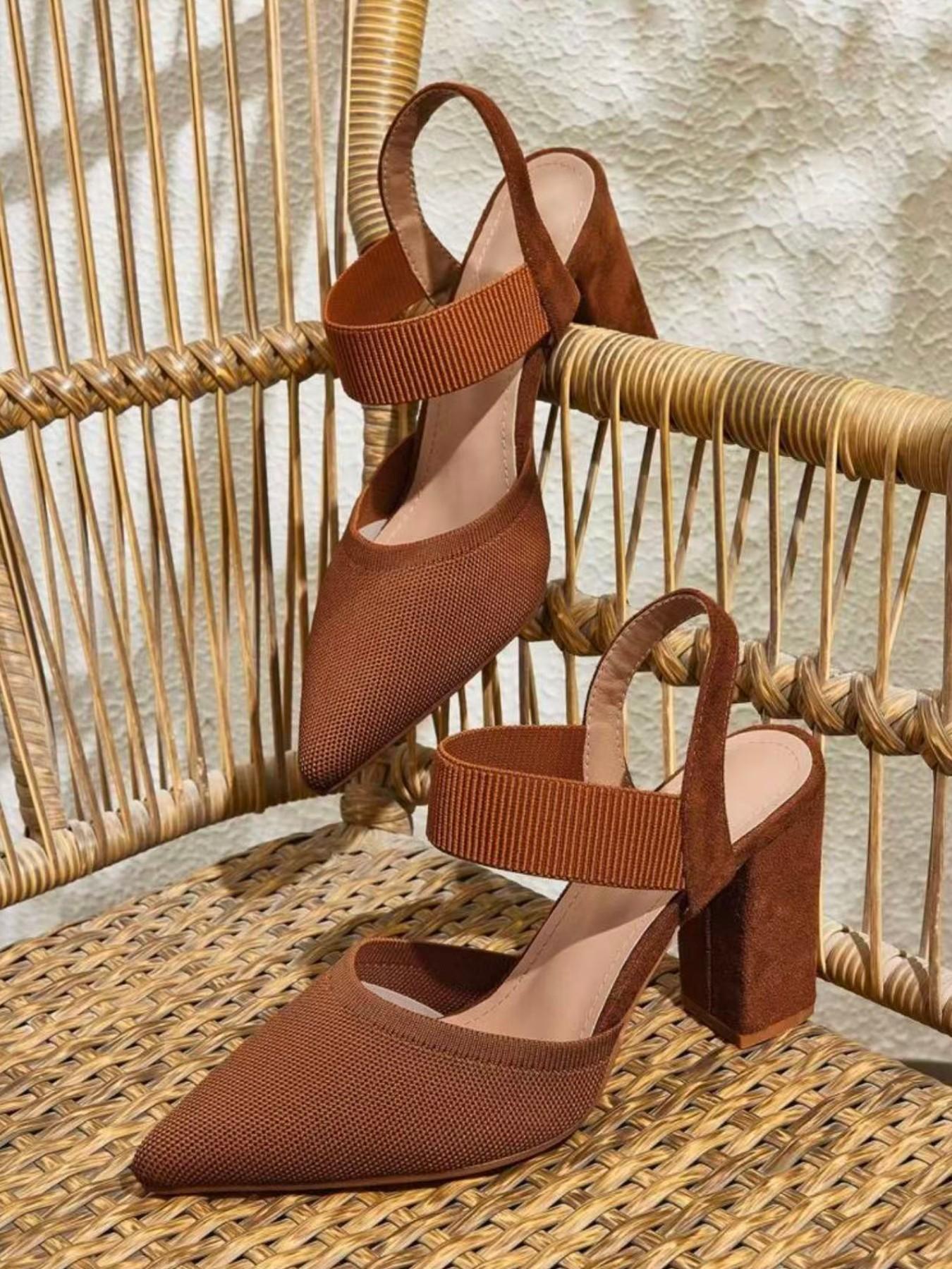 Women's Pointed Toe Block Heel High Heel, Elegant Fashion Classic Luxury Ladies' High Heeled Sandals, All-Season Fabric Shoes