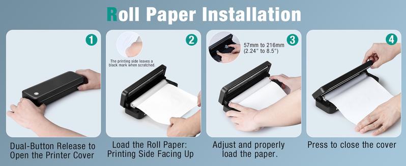 Portable Printer Wireless for Travel, Inkless Thermal Printer Supports 8.5 x 11 Inch Thermal Paper, Bluetooth Compatible with iOS, Android, Laptop Includes 2 Rolls & 10 Sheets of Paper Kit