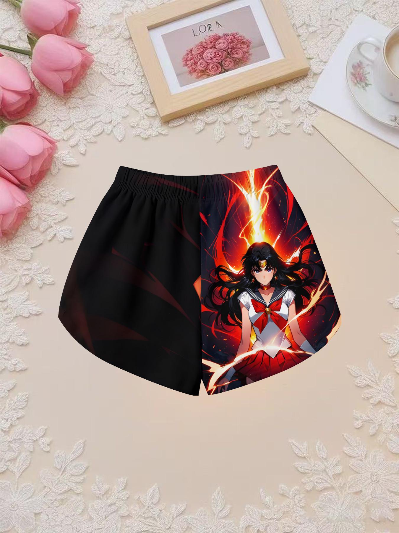 Girls' 3D Sailor Moon Theme Print Set, Flame Two-Piece, Perfect for Parties, Gifts, Birthdays, Casual Slim Fit