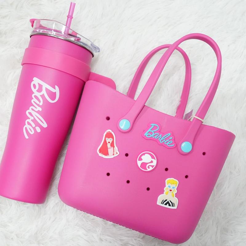 Barbie Series 1600mL Jumbo Stainless Steel Straw Cup + Barbie Daylight Shiny Series Pink Bento Bag with Holes Tumbler Water Bottles,,cozyvibes