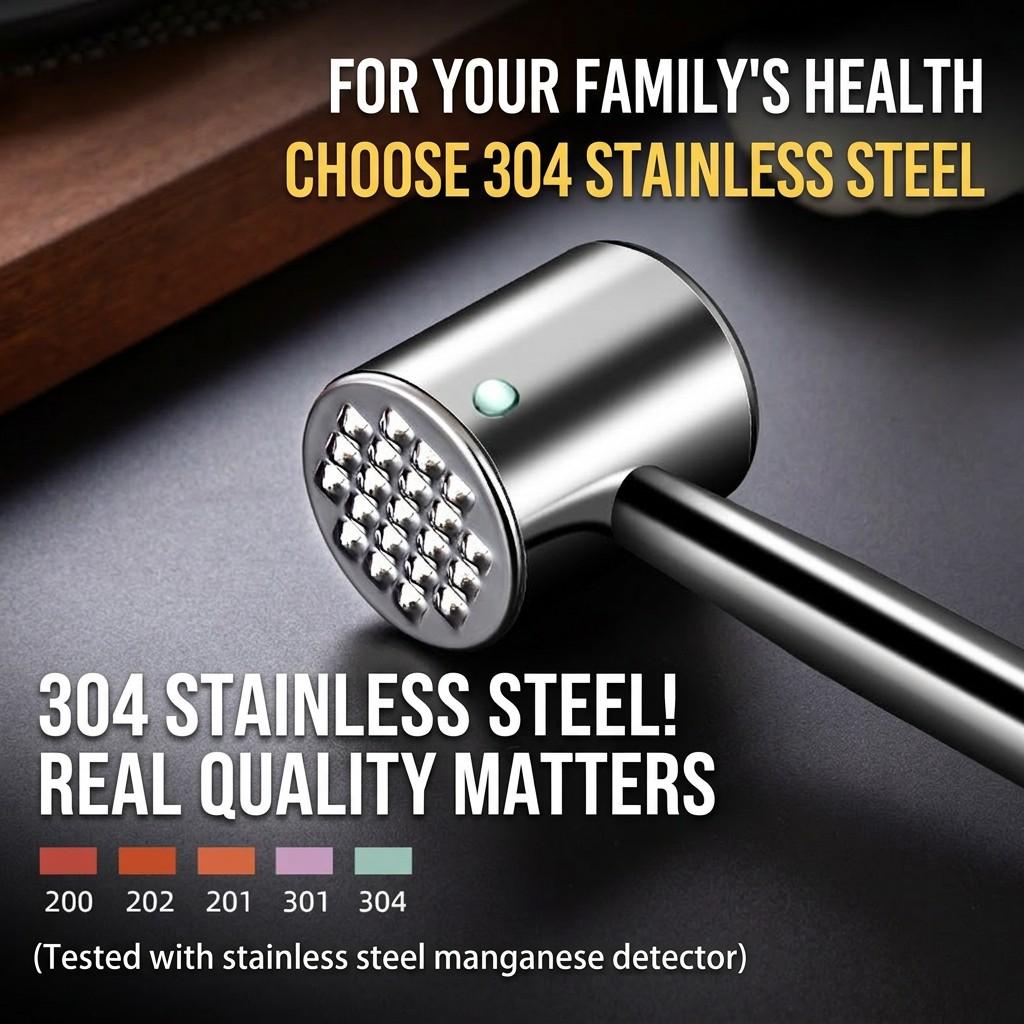 304 Stainless Steel Multi-Use Meat Tenderizer Hammer, Kitchen Tool for Cooking, Durable and Versatile, Perfect for Home Use